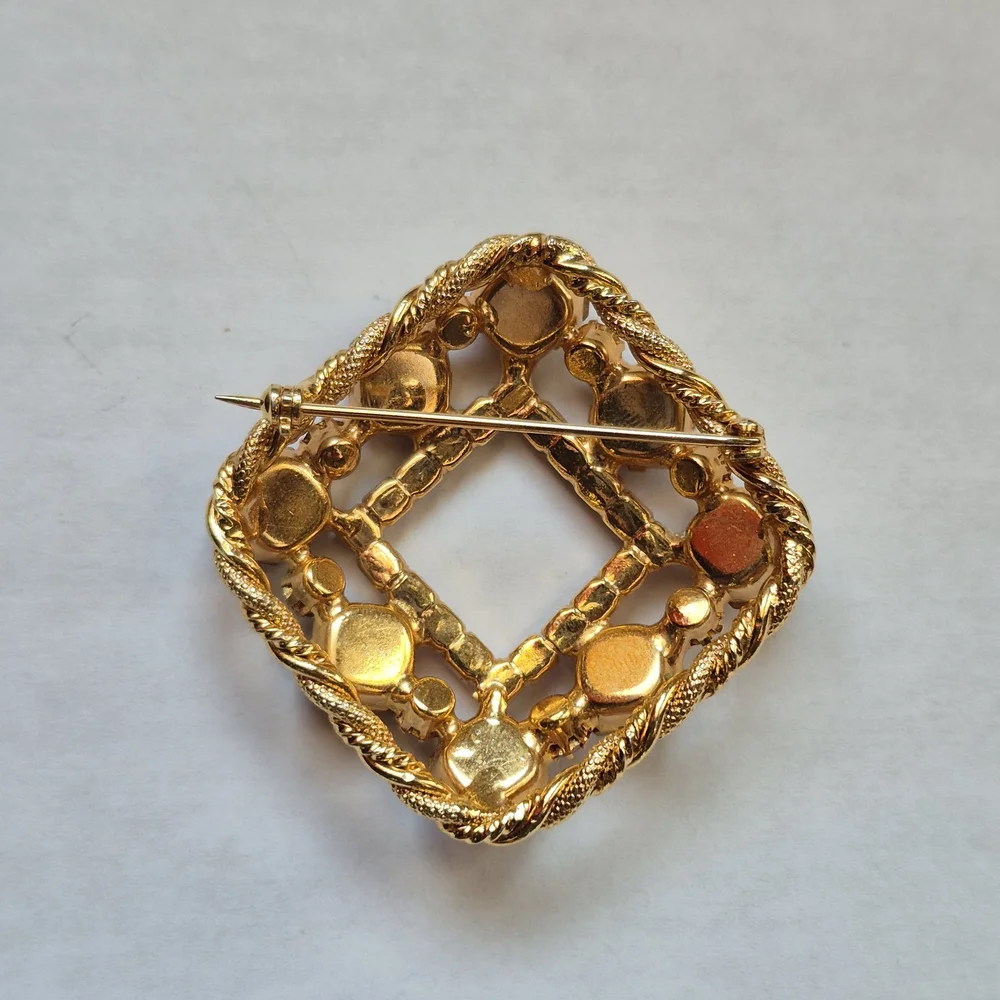 Square Rainbow Rivoli Art Glass Stone Brooch
